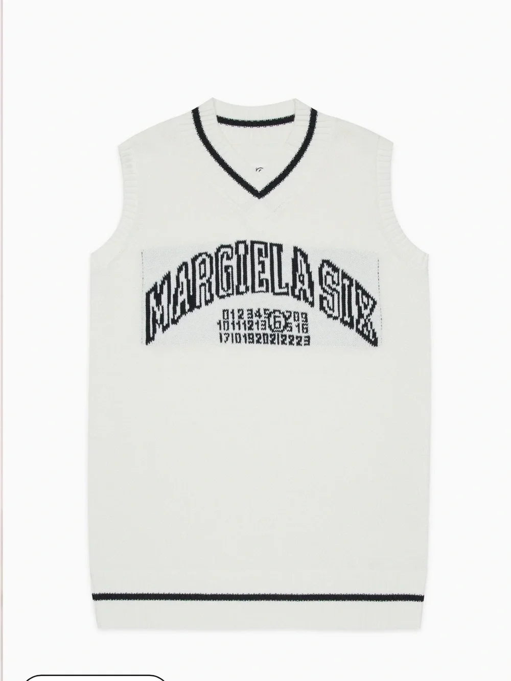 Maison Martin Margiela White Knit Sleeveless V-Neck Logo Vest